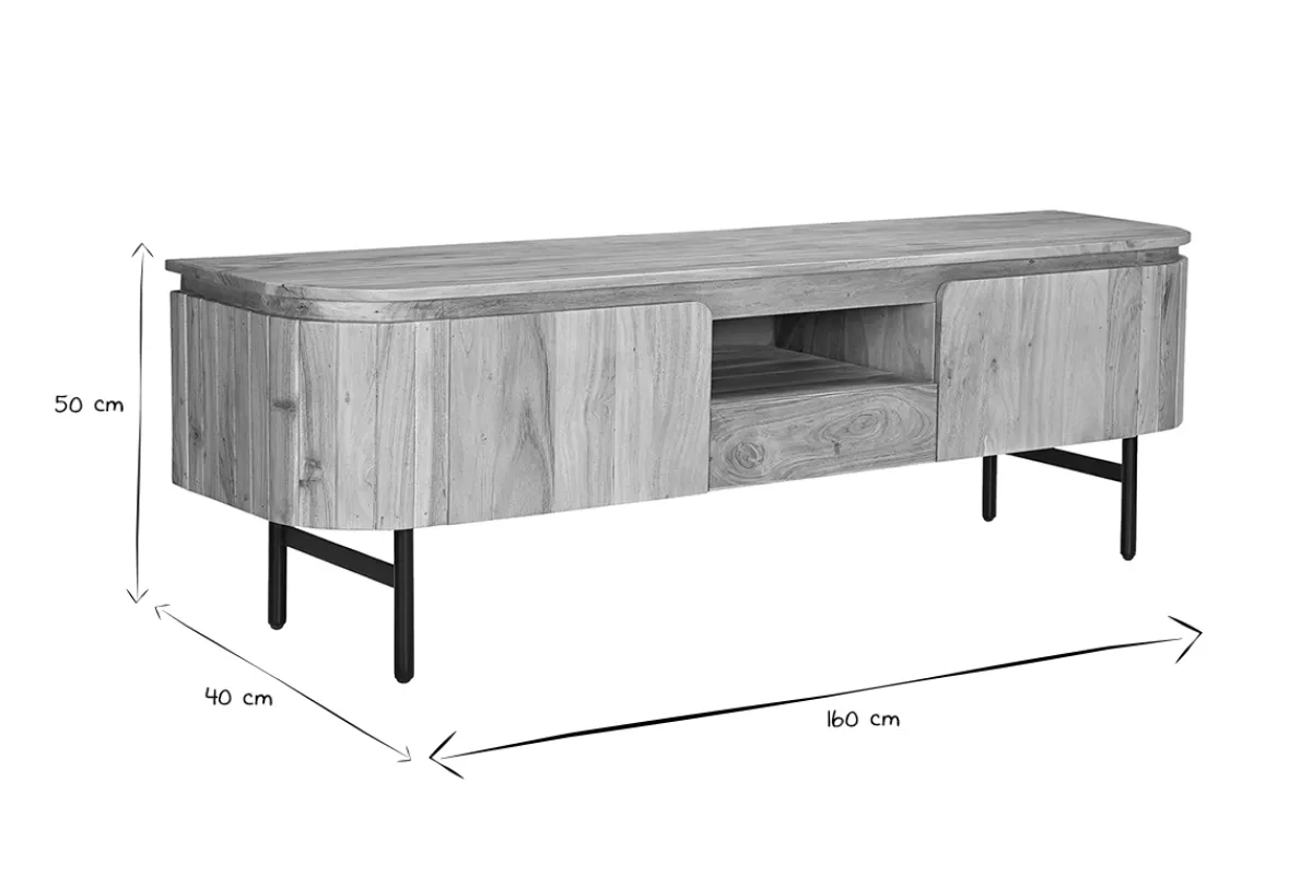Miliboo TV-Möbel mit Ablagefächern aus Massivholz und schwarzem Metall B160 cm NAPOLI* Tv-lowboards