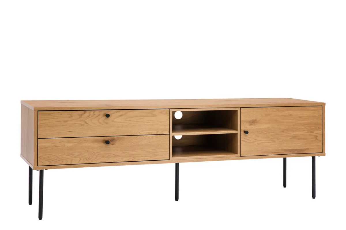 Miliboo TV-Möbel mit hellem Holzdekor in Eiche und schwarzen Metallfüßen B160 cm PERNELLE* Tv-lowboards