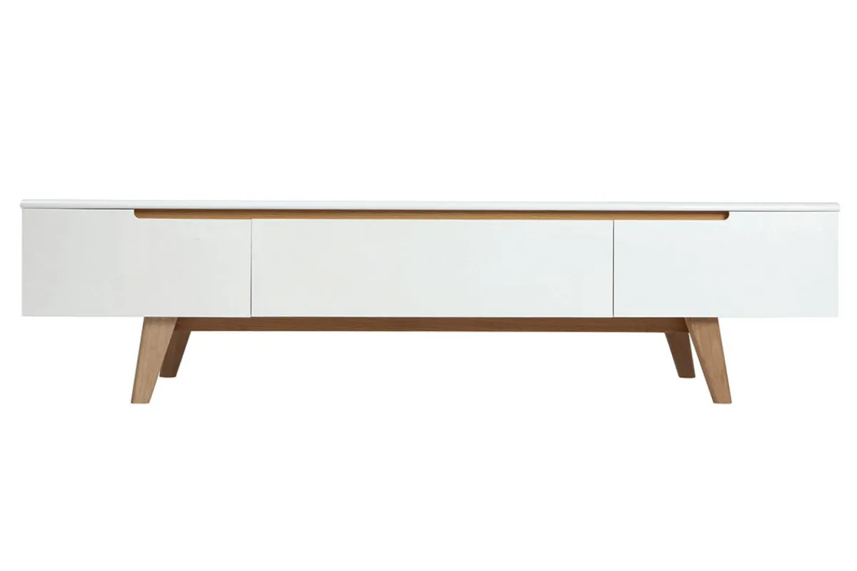Miliboo TV-Möbel Skandinavienstil Weiß glänzend und Esche 180 cm MELKA* Tv-lowboards