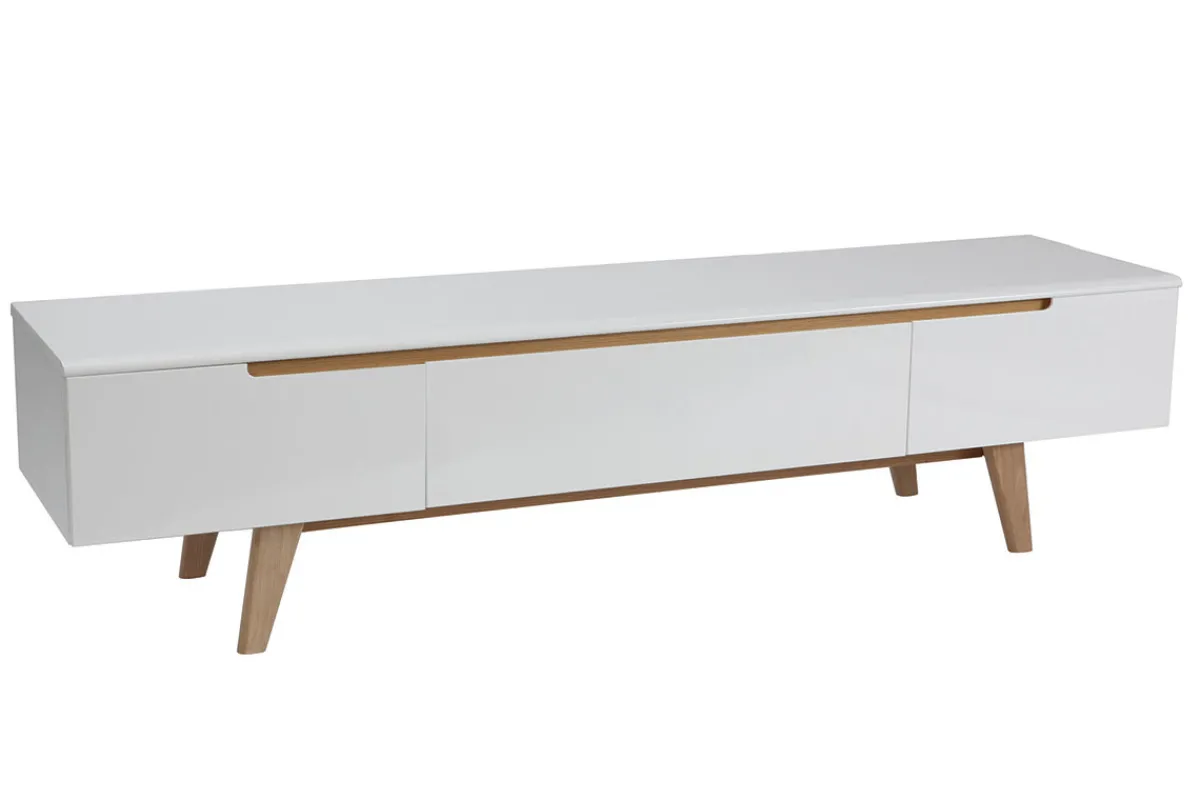 Miliboo TV-Möbel Skandinavienstil Weiß glänzend und Esche 180 cm MELKA* Tv-lowboards