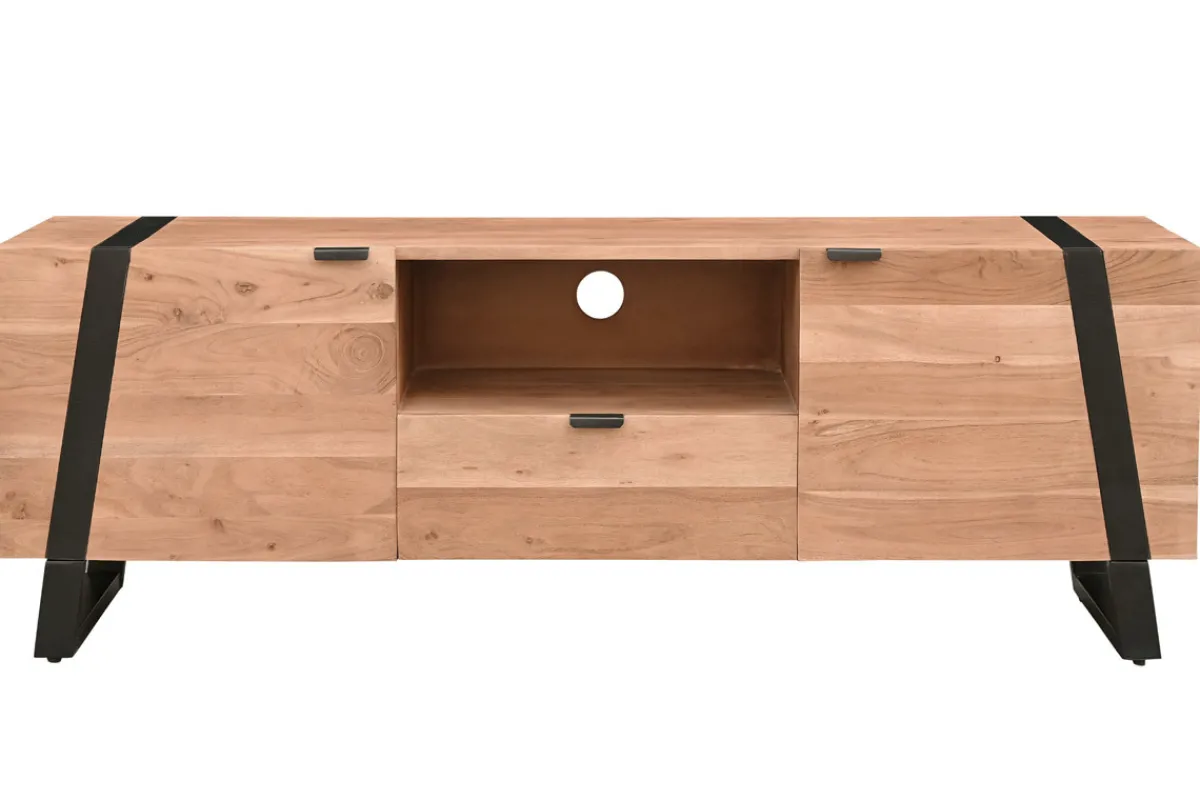 Miliboo TV-Schrank aus massivem Akazienholz und schwarzem Metall B 150 cm ALVARO* Tv-lowboards