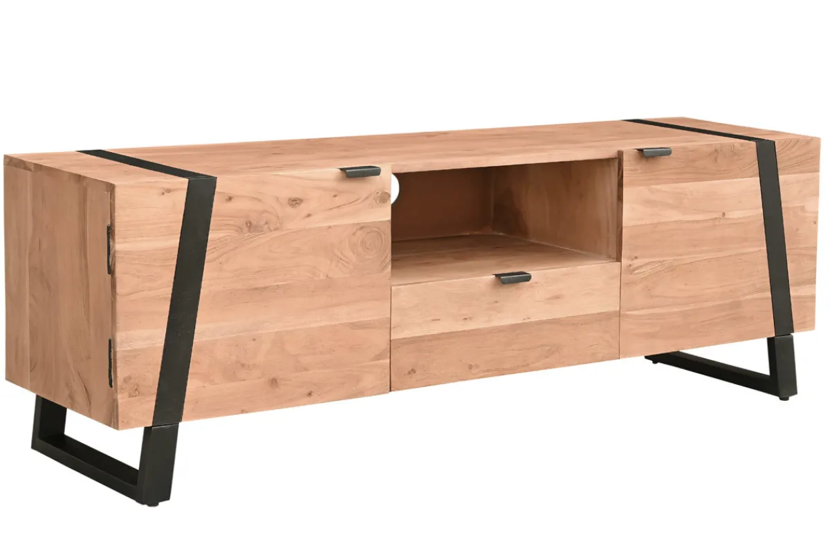 Miliboo TV-Schrank aus massivem Akazienholz und schwarzem Metall B 150 cm ALVARO* Tv-lowboards