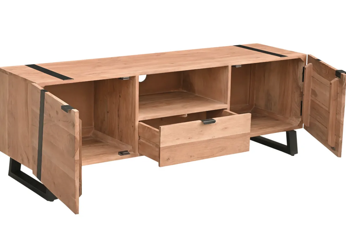 Miliboo TV-Schrank aus massivem Akazienholz und schwarzem Metall B 150 cm ALVARO* Tv-lowboards