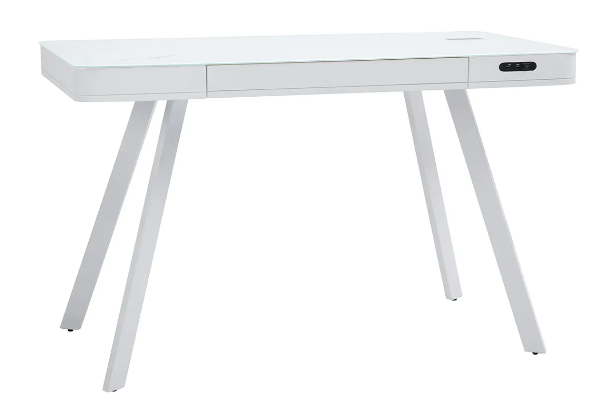 Miliboo Vernetzter Multimedia-Schreibtisch - transparentes Glas und weißes Metall CLEVER* Design-schreibtische