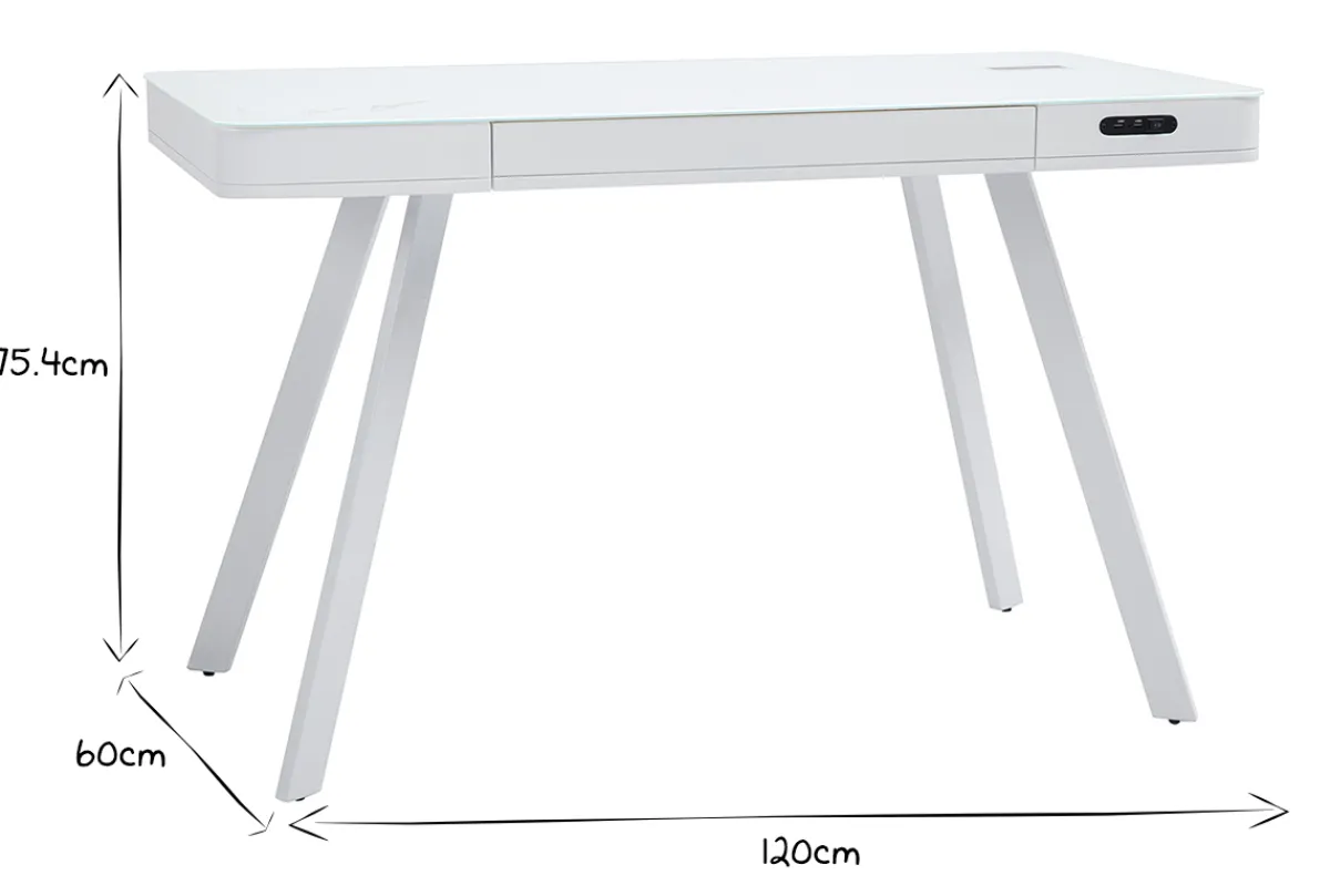 Miliboo Vernetzter Multimedia-Schreibtisch - transparentes Glas und weißes Metall CLEVER* Design-schreibtische