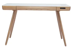 Miliboo Vernetzter Multimedia-Schreibtisch - weißes Glas und helles Holz CLEVER* Design-schreibtische