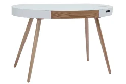 Miliboo Vernetzter Multimedia-Schreibtisch - Glas Weiß und helles Holz HANDY* Design-schreibtische