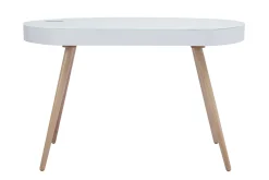 Miliboo Vernetzter Multimedia-Schreibtisch - Glas Weiß und helles Holz HANDY* Design-schreibtische