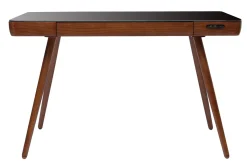 Miliboo Vernetzter Multimedia-Schreibtisch - weißes Glas und helles Holz CLEVER* Design-schreibtische