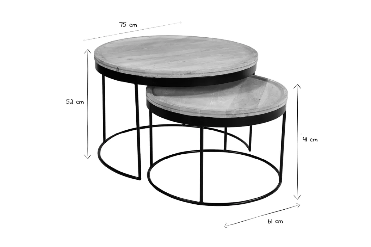 Miliboo Verschachtelungs-Couchtische aus massivem Mangoholz und Metall LEDGE* Couchtische