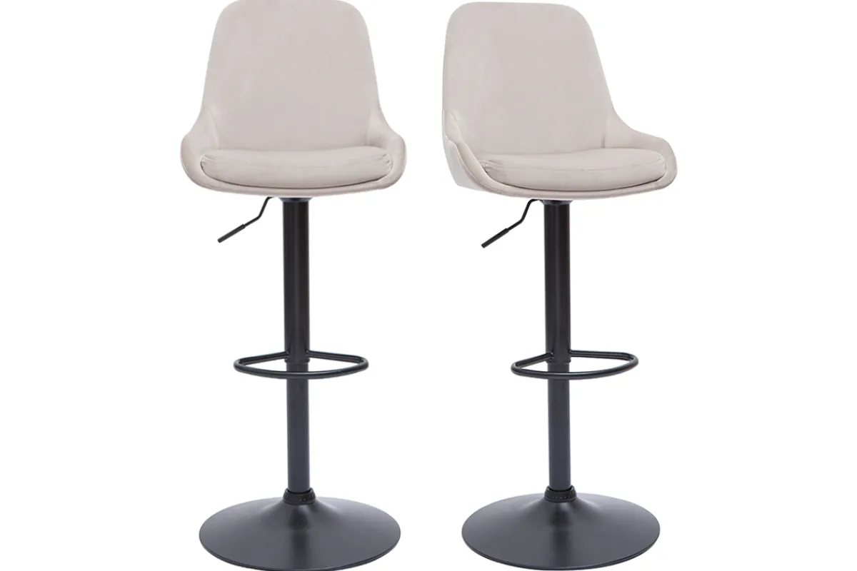 Miliboo Verstellbarer Design-Barhocker aus taupefarbenem Samtstoff und schwarzem Metall 360° drehbar (2er-Set) HOLO* Barhocker