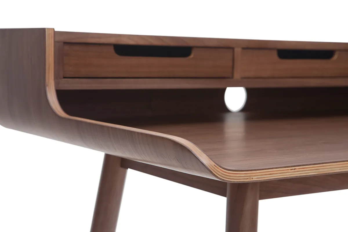 Miliboo Vintage Schreibtisch aus Nussbaumholz 3 Schubladen L110 cm OPUS* Design-schreibtische
