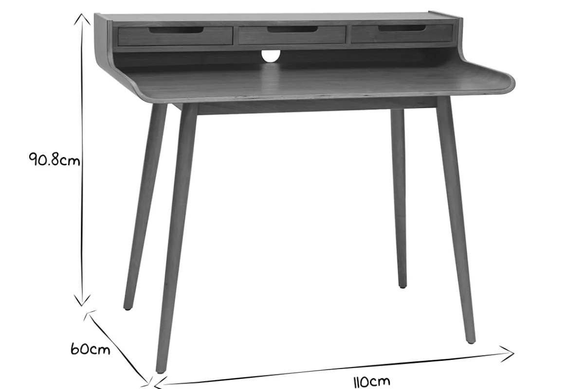 Miliboo Vintage Schreibtisch aus Nussbaumholz 3 Schubladen L110 cm OPUS* Design-schreibtische
