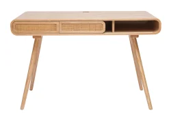 Miliboo Vintage-Schreibtisch mit Aufbewahrung aus hellem Holz und Rohrgeflecht B120 cm OLYMPE* Design-schreibtische