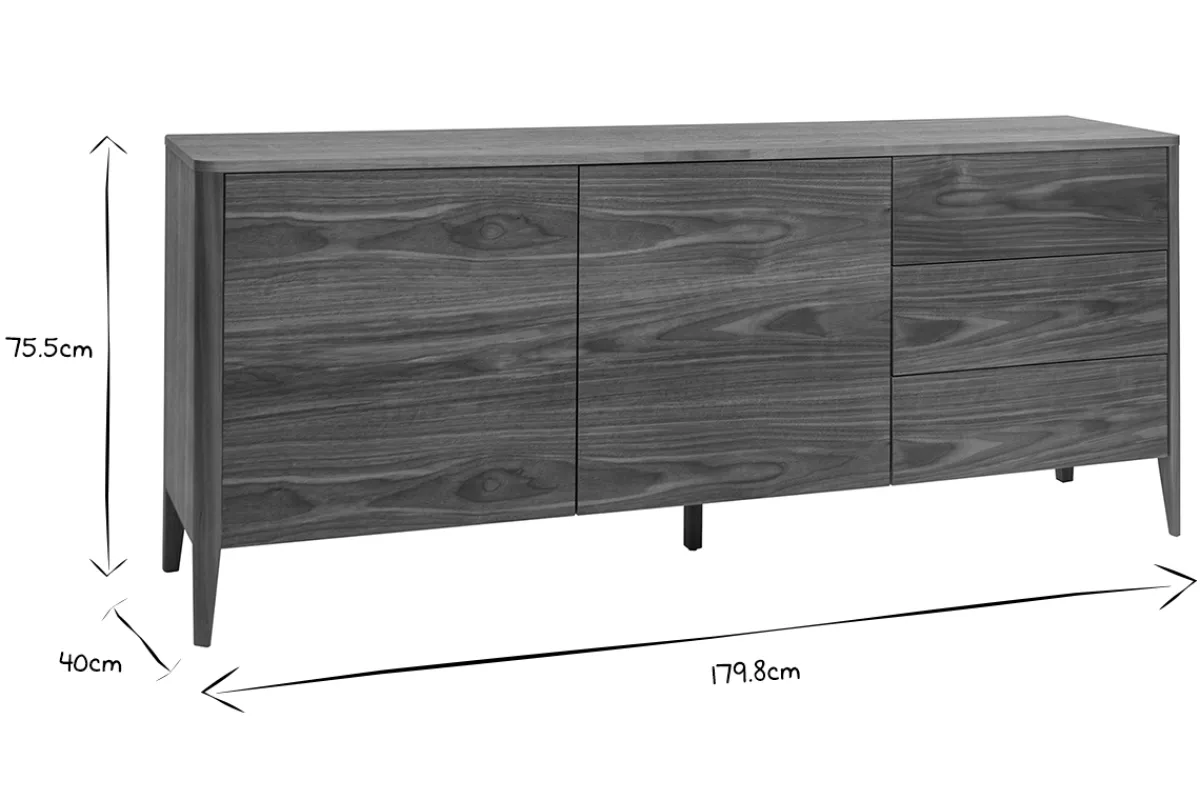 Miliboo Vintage-Sideboard mit 2 Türen und 3 Schubladen Walnussfurnier B180 cm BENJA* Sideboards