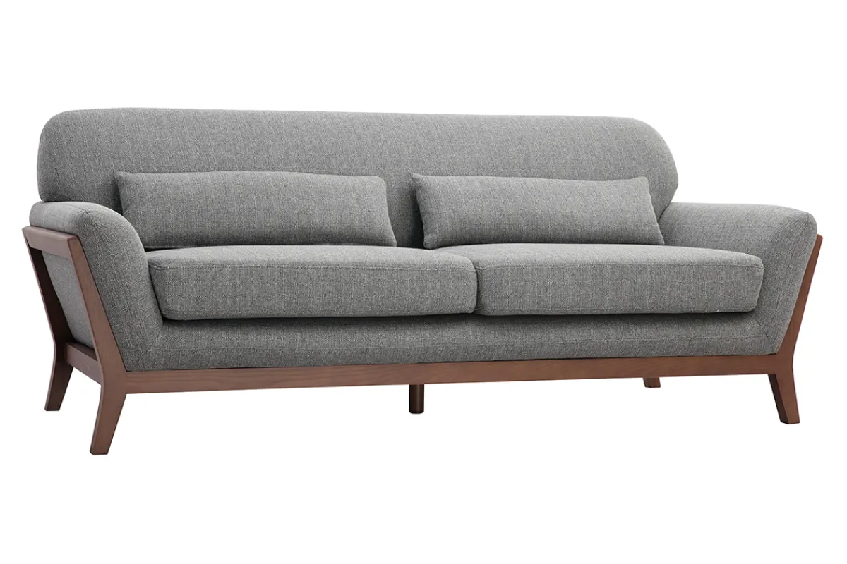 Miliboo Vintage-Sofa in Grau und Nussbaum 3-Sitzer YOKO* Design-sofas