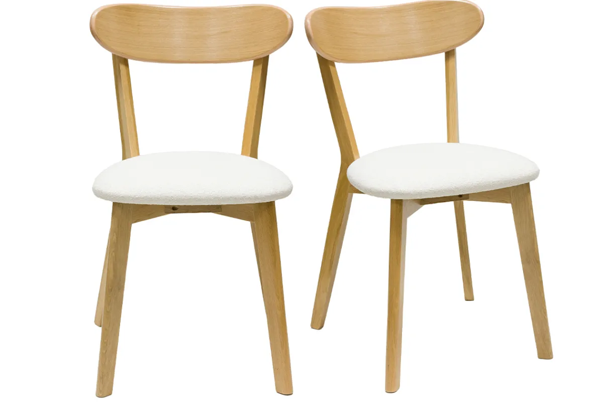 Miliboo Vintage-Stühle aus hellem Holz mit Eichenfurnier und weißem Stoff mit strukturiertem Samteffekt (2er-Set) DOVE* Design-stühle