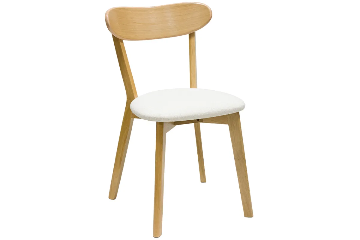 Miliboo Vintage-Stühle aus hellem Holz mit Eichenfurnier und weißem Stoff mit strukturiertem Samteffekt (2er-Set) DOVE* Design-stühle
