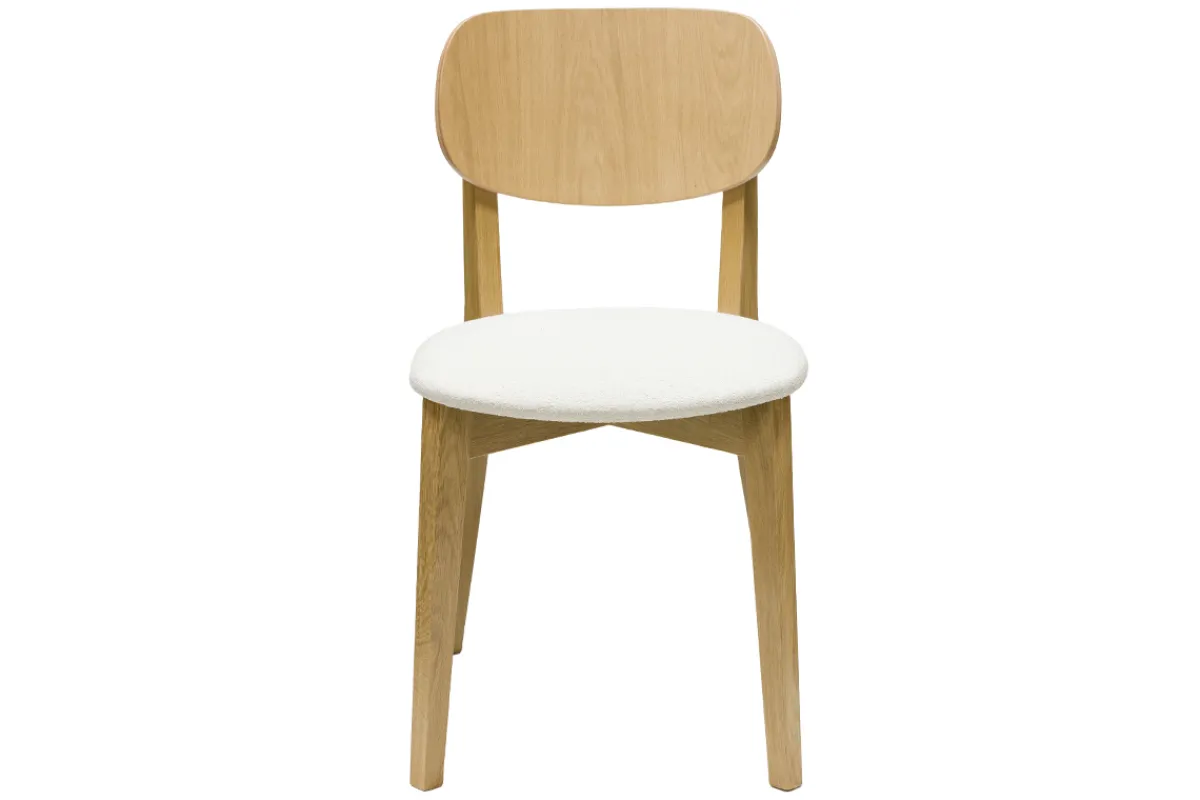 Miliboo Vintage-Stühle aus hellem Holz mit Eichenfurnier und weißem Stoff mit strukturiertem Samteffekt (2er-Set) LUCIA* Design-stühle