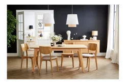 Miliboo Vintage-Stühle aus hellem Holz mit Eichenfurnier und weißem Stoff mit strukturiertem Samteffekt (2er-Set) LUCIA* Design-stühle