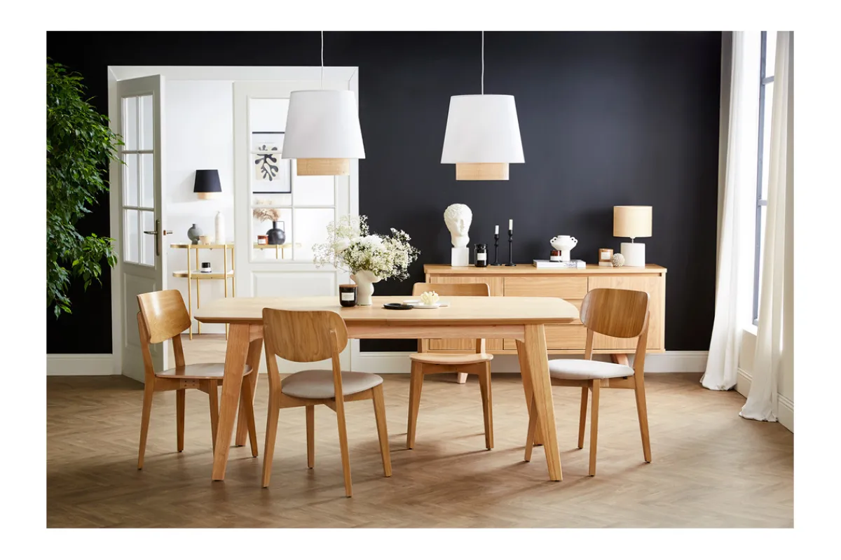 Miliboo Vintage-Stühle aus hellem Holz mit Eichenfurnier und weißem Stoff mit strukturiertem Samteffekt (2er-Set) LUCIA* Design-stühle