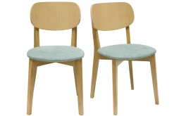 Miliboo Vintage-Stühle aus hellem Holz mit Eichenfurnier und Stoff mit strukturiertem Samteffekt in Seladongrün (2er-Set) LUCIA* Design-stühle