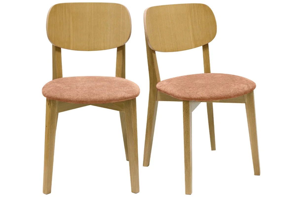 Miliboo Vintage-Stühle aus hellem Holz mit Eichenfurnier und Stoff mit strukturiertem Samteffekt in Terracotta (2er-Set) LUCIA* Design-stühle
