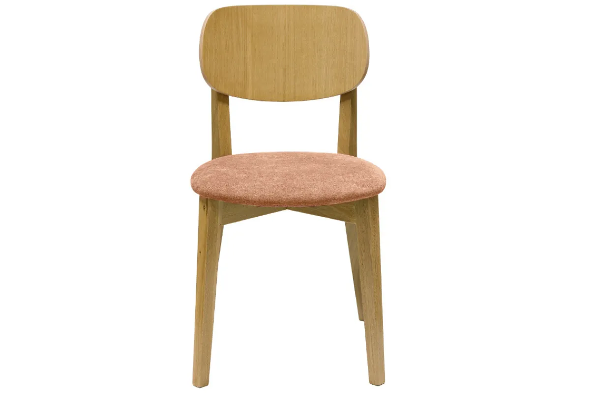 Miliboo Vintage-Stühle aus hellem Holz mit Eichenfurnier und Stoff mit strukturiertem Samteffekt in Terracotta (2er-Set) LUCIA* Design-stühle