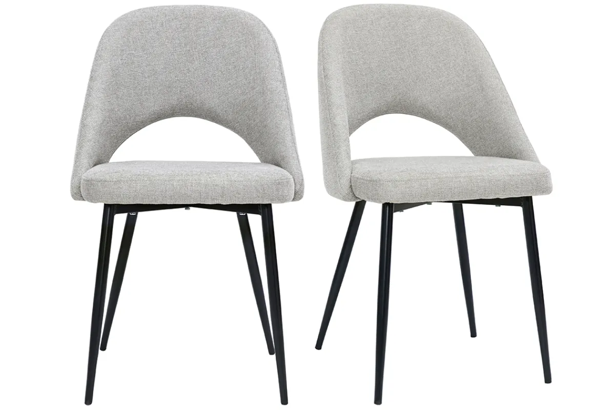 Miliboo Vintage-Stühle aus Stoff mit strukturiertem Samteffekt in Grau und schwarze Metallfüße (2er-Set) COSETTE* Design-stühle