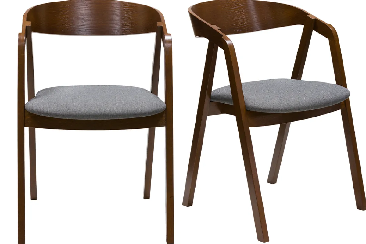 Miliboo Vintage-Stühle Massivholz nussbaumfarben gebeizt und grauer Stoff (2er-Set) LOVA* Design-stühle|Holzstühle