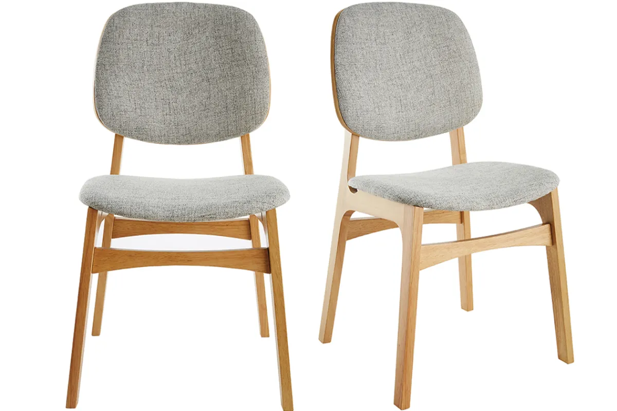 Miliboo Vintage-Stühle mit hellgrauem Stoff und hellem Holz (2er-Set) SOQUETTE* Design-stühle|Holzstühle