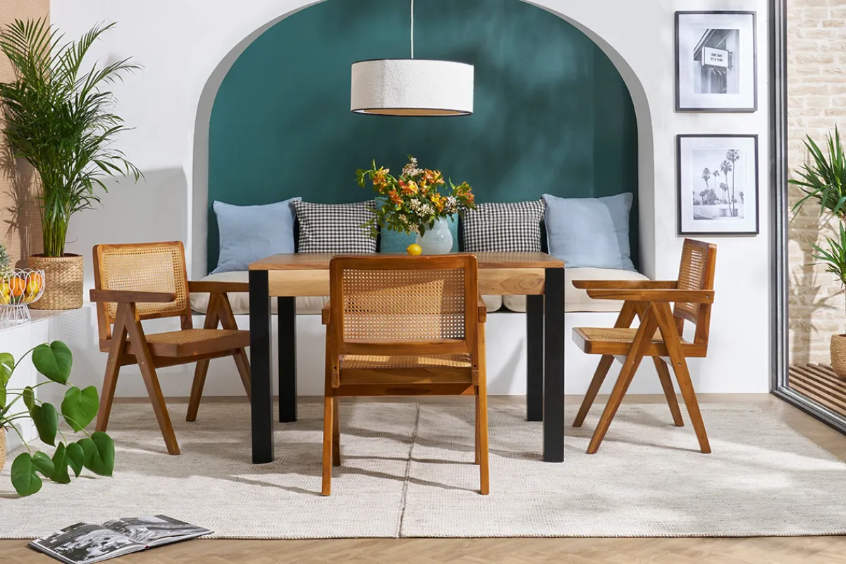 Miliboo Vintage-Stuhl aus massivem Teakholz und Rattangeflecht JANNIE* Design-stühle|Holzstühle