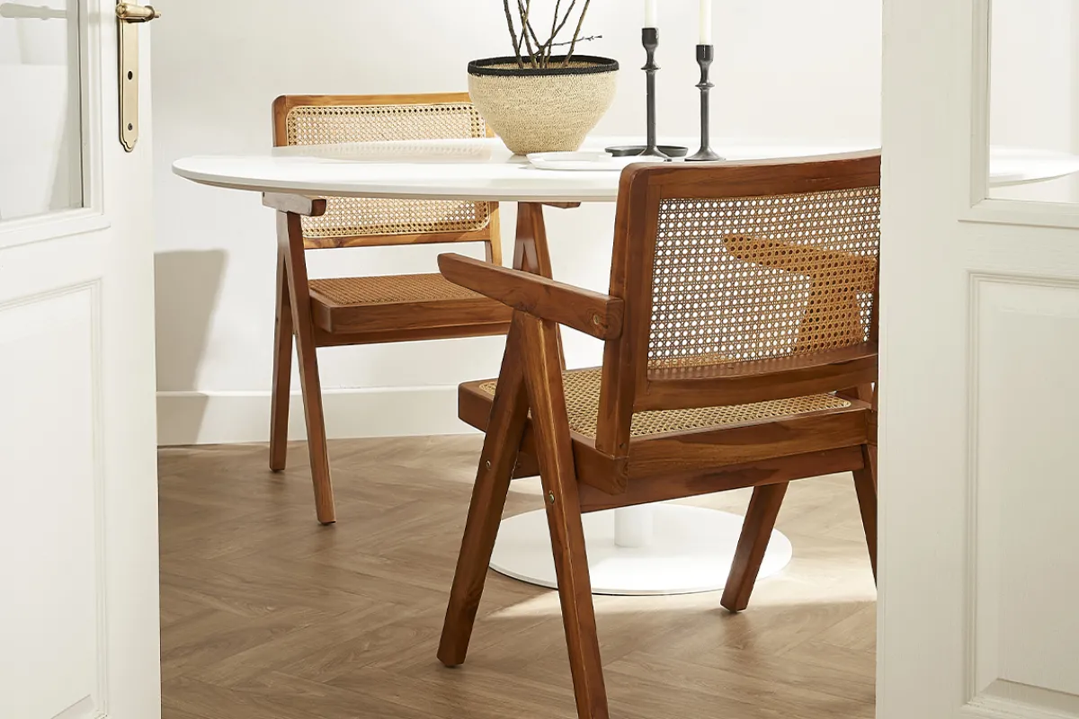 Miliboo Vintage-Stuhl aus massivem Teakholz und Rattangeflecht JANNIE* Design-stühle|Holzstühle