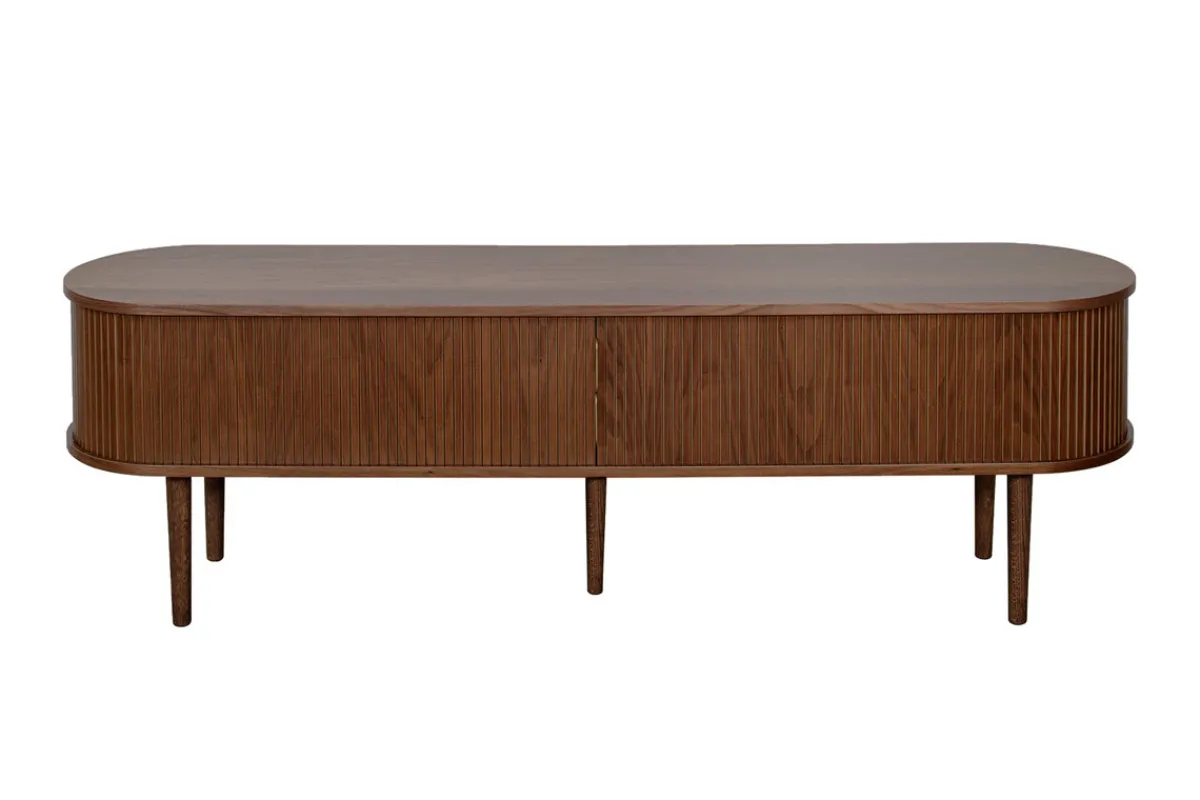 Miliboo Vintage-TV-Möbel aus dunklem Walnussfurnier mit Ablagefächern und 2 Schiebetüren B180 cm EPIC* Tv-lowboards