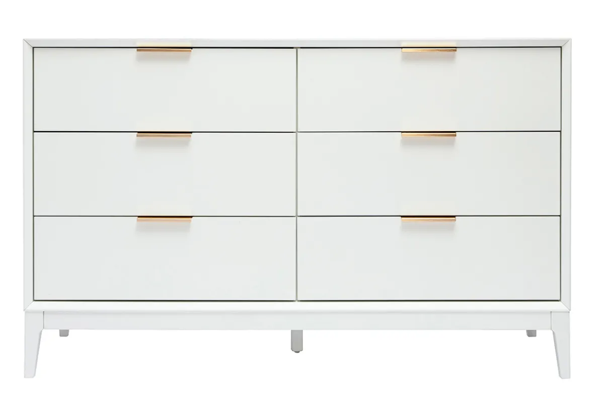 Miliboo Weißes mattes Sideboard mit goldenem Metall 6 Schubladen L120 cm GIANA* Kommoden|Kommoden