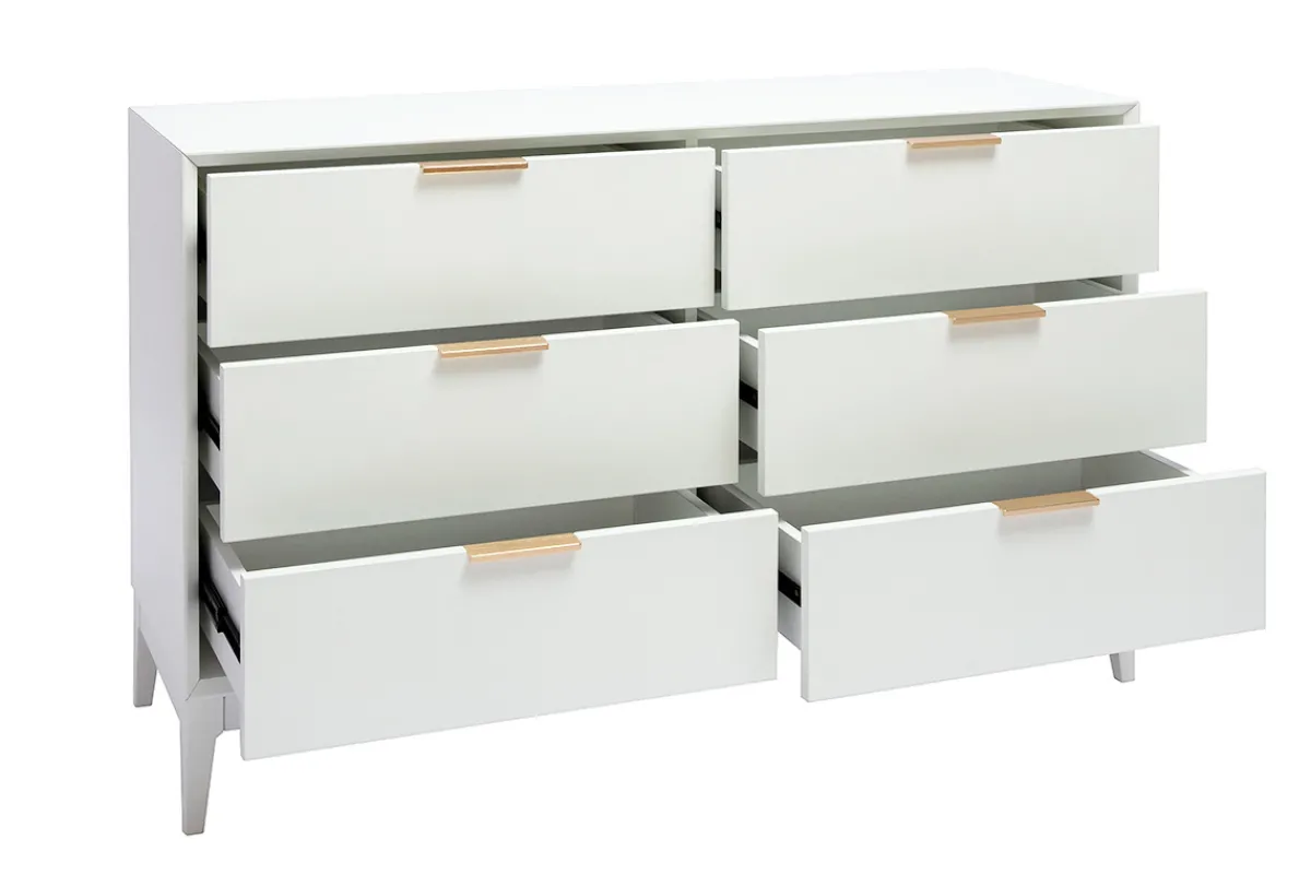 Miliboo Weißes mattes Sideboard mit goldenem Metall 6 Schubladen L120 cm GIANA* Kommoden|Kommoden