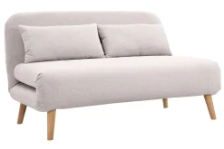 Miliboo Zweisitzer-Schlafsofa aus beigem Textur-Veloursstoff und hellem Holz AMIKO* Schlafsofas|Schlafsessel