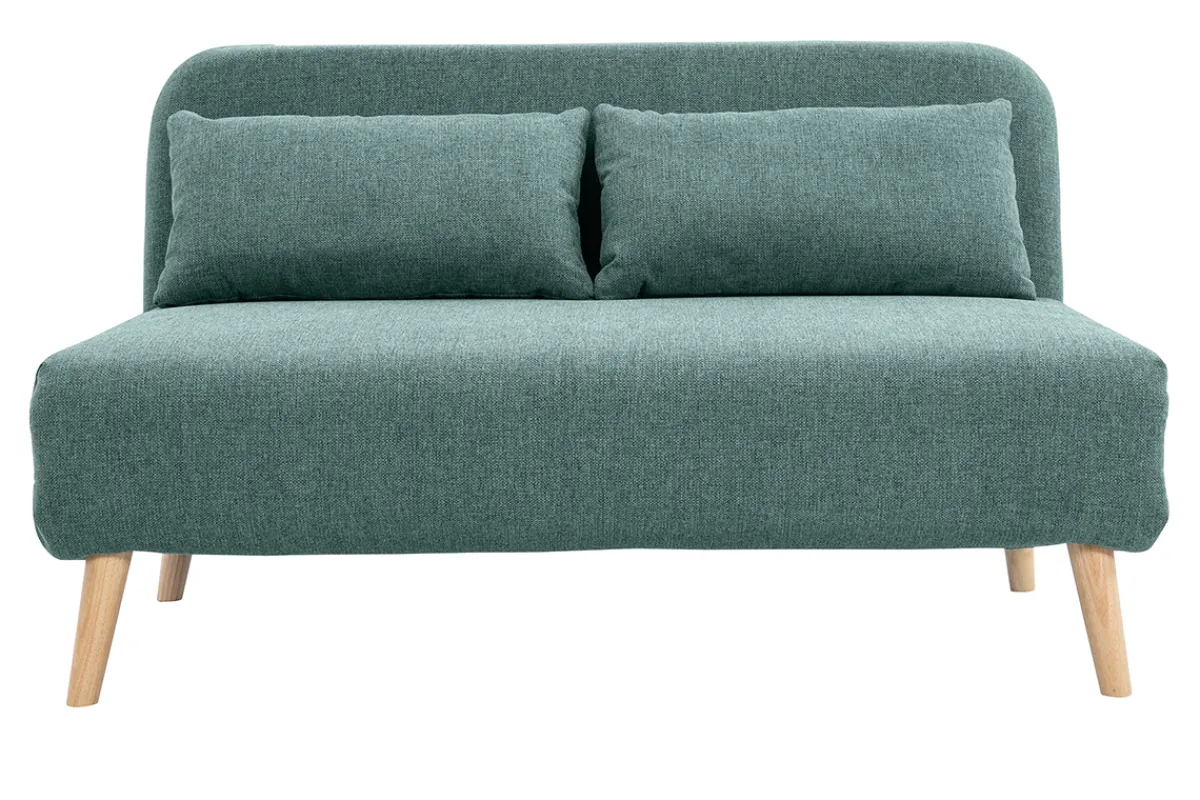Miliboo Zweisitzer-Schlafsofa aus graugrünem Stoff und hellem Holz AMIKO* Schlafsofas|Schlafsessel