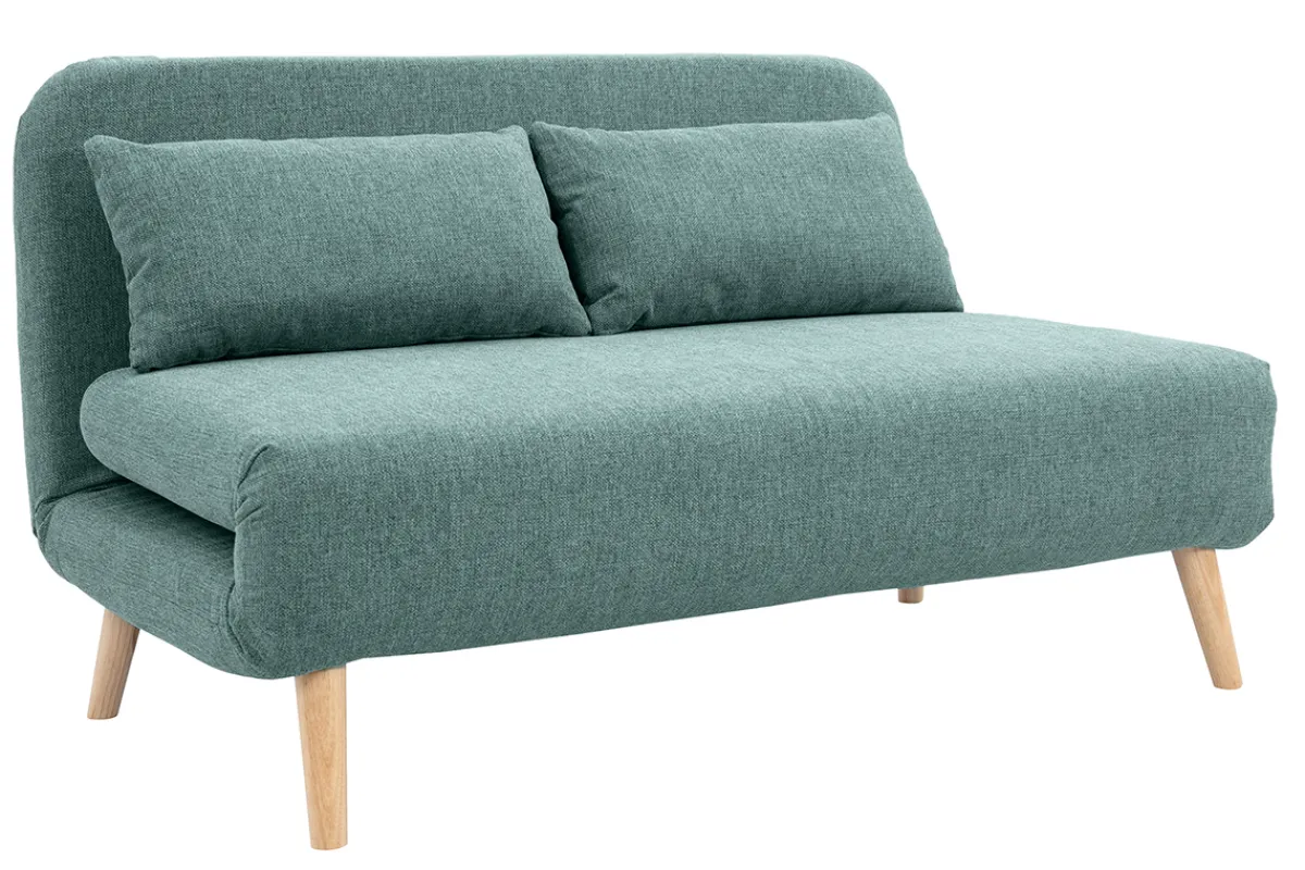 Miliboo Zweisitzer-Schlafsofa aus graugrünem Stoff und hellem Holz AMIKO* Schlafsofas|Schlafsessel