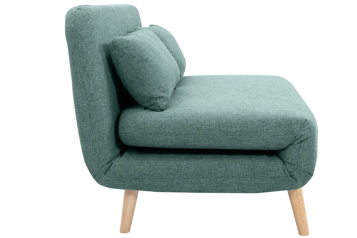 Miliboo Zweisitzer-Schlafsofa aus graugrünem Stoff und hellem Holz AMIKO* Schlafsofas|Schlafsessel