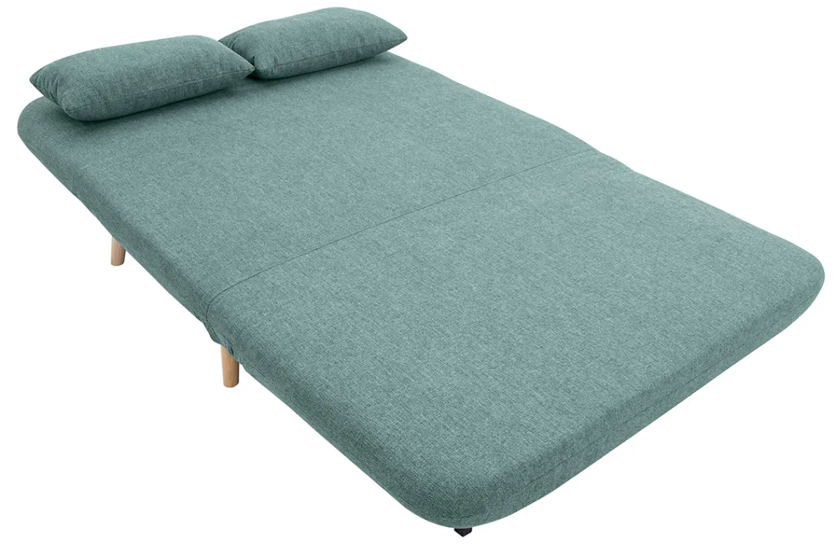 Miliboo Zweisitzer-Schlafsofa aus graugrünem Stoff und hellem Holz AMIKO* Schlafsofas|Schlafsessel