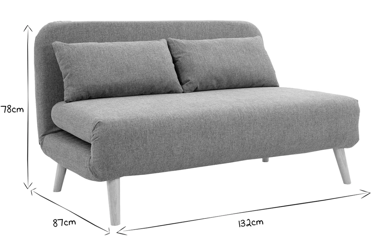 Miliboo Zweisitzer-Schlafsofa aus graugrünem Stoff und hellem Holz AMIKO* Schlafsofas|Schlafsessel