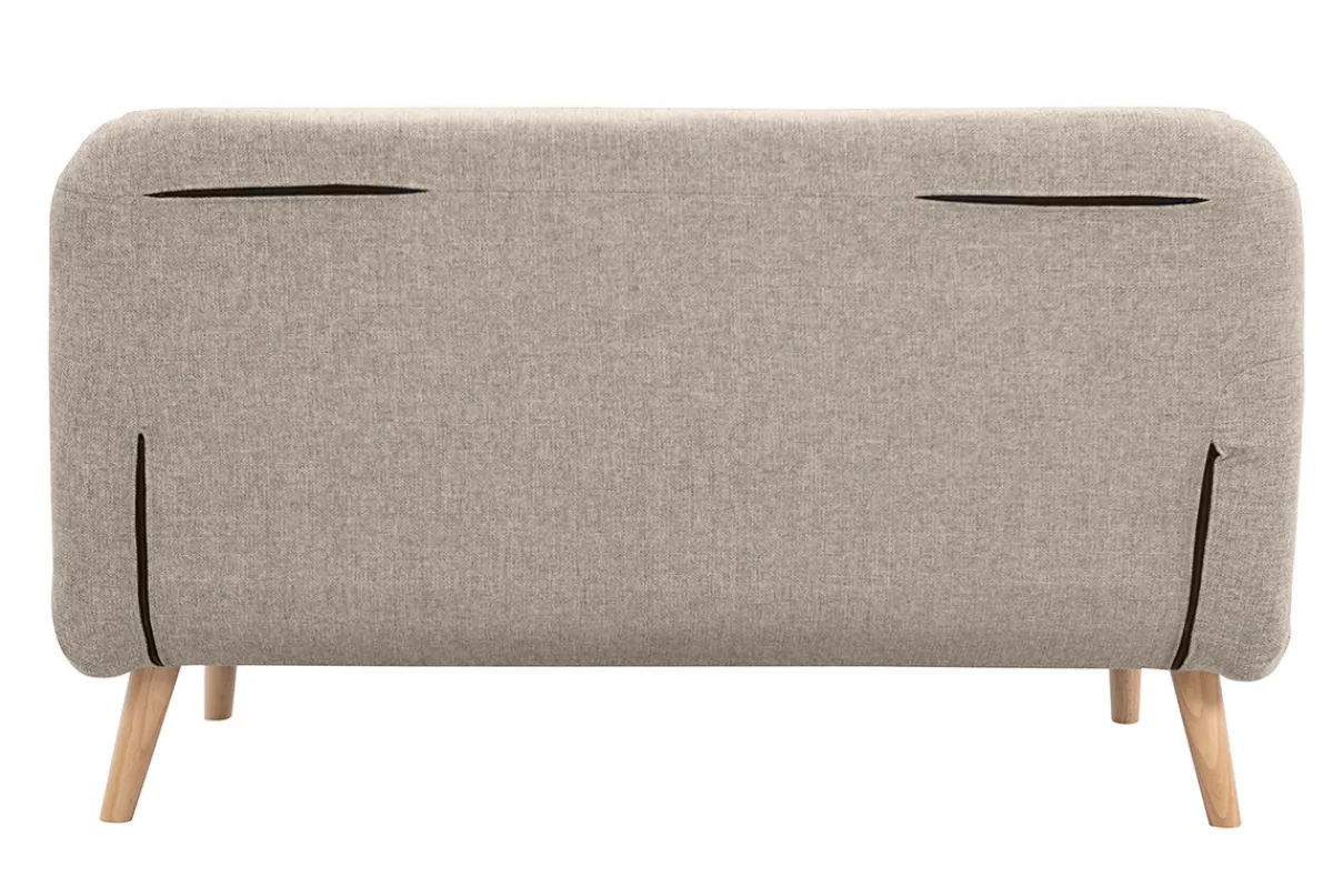Miliboo Zweisitzer-Schlafsofa aus taupefarbenem Stoff und hellem Holz AMIKO* Schlafsofas|Schlafsessel