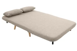 Miliboo Zweisitzer-Schlafsofa aus taupefarbenem Stoff und hellem Holz AMIKO* Schlafsofas|Schlafsessel