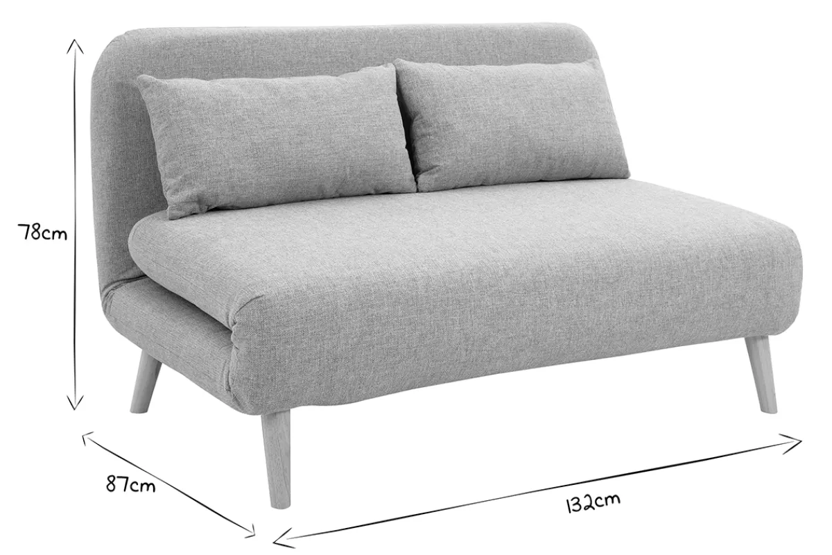 Miliboo Zweisitzer-Schlafsofa aus taupefarbenem Stoff und hellem Holz AMIKO* Schlafsofas|Schlafsessel